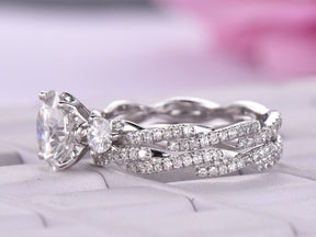 Three-Stone Round Moissanite Twisted Bridal Set - Lord of Gem Rings