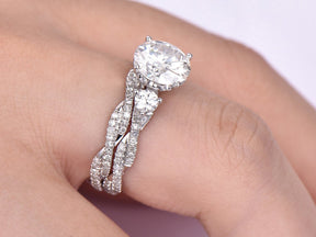 Three-Stone Round Moissanite Twisted Bridal Set - Lord of Gem Rings
