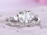 Three-Stone Round Moissanite Twisted Bridal Set - Lord of Gem Rings