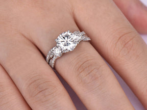 Three-Stone Round Moissanite Twisted Bridal Set - Lord of Gem Rings