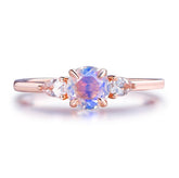 Three-Stone Round Moonstone Trillion White Topaz Engagement Ring - Lord of Gem Rings