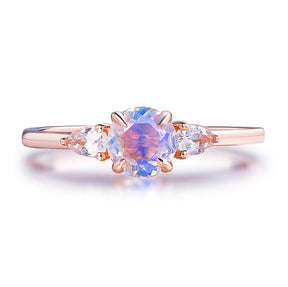 Three-Stone Round Moonstone Trillion White Topaz Engagement Ring - Lord of Gem Rings