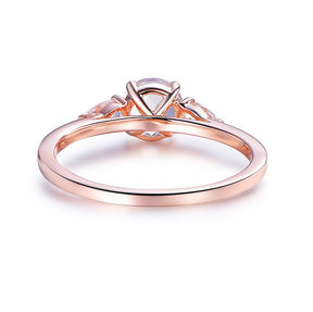 Three-Stone Round Moonstone Trillion White Topaz Engagement Ring - Lord of Gem Rings