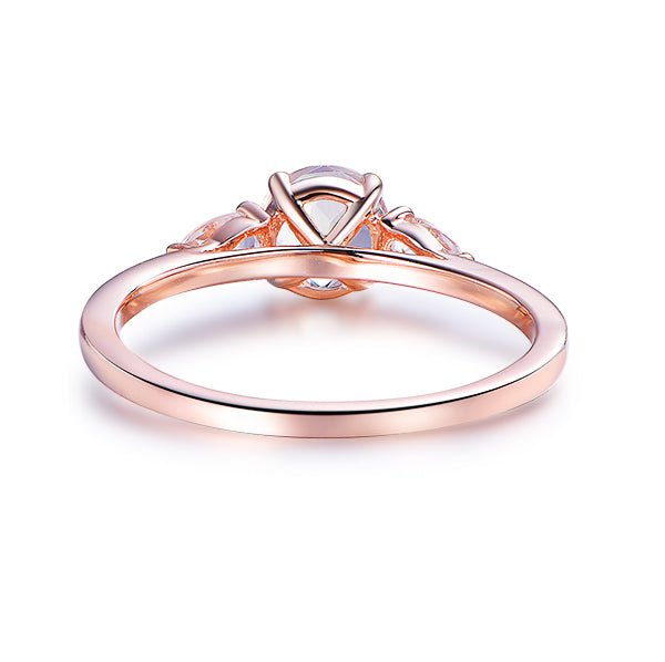 Three-Stone Round Moonstone Trillion White Topaz Engagement Ring - Lord of Gem Rings