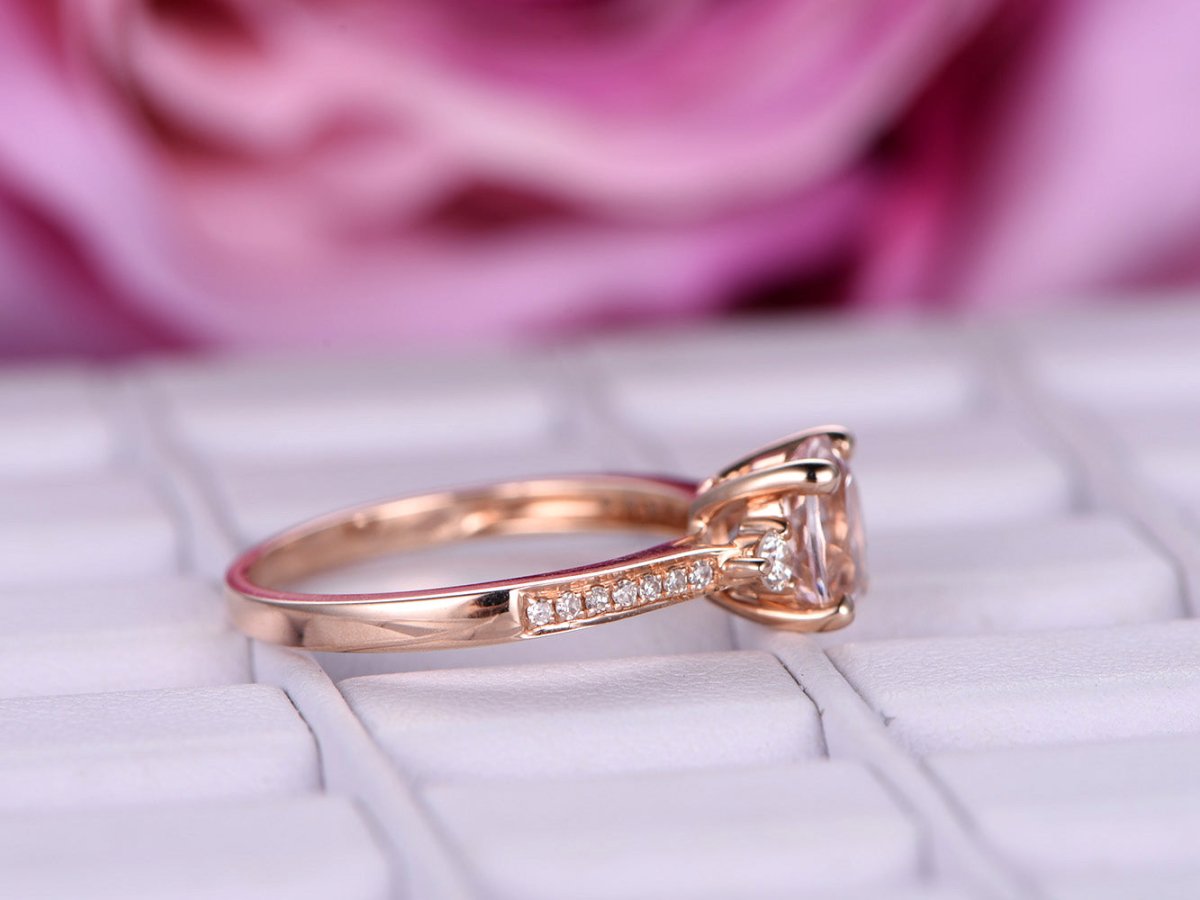 Three-Stone Round Morganite Diamond Engagement Ring - Lord of Gem Rings