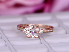 Three-Stone Round Morganite Diamond Engagement Ring - Lord of Gem Rings
