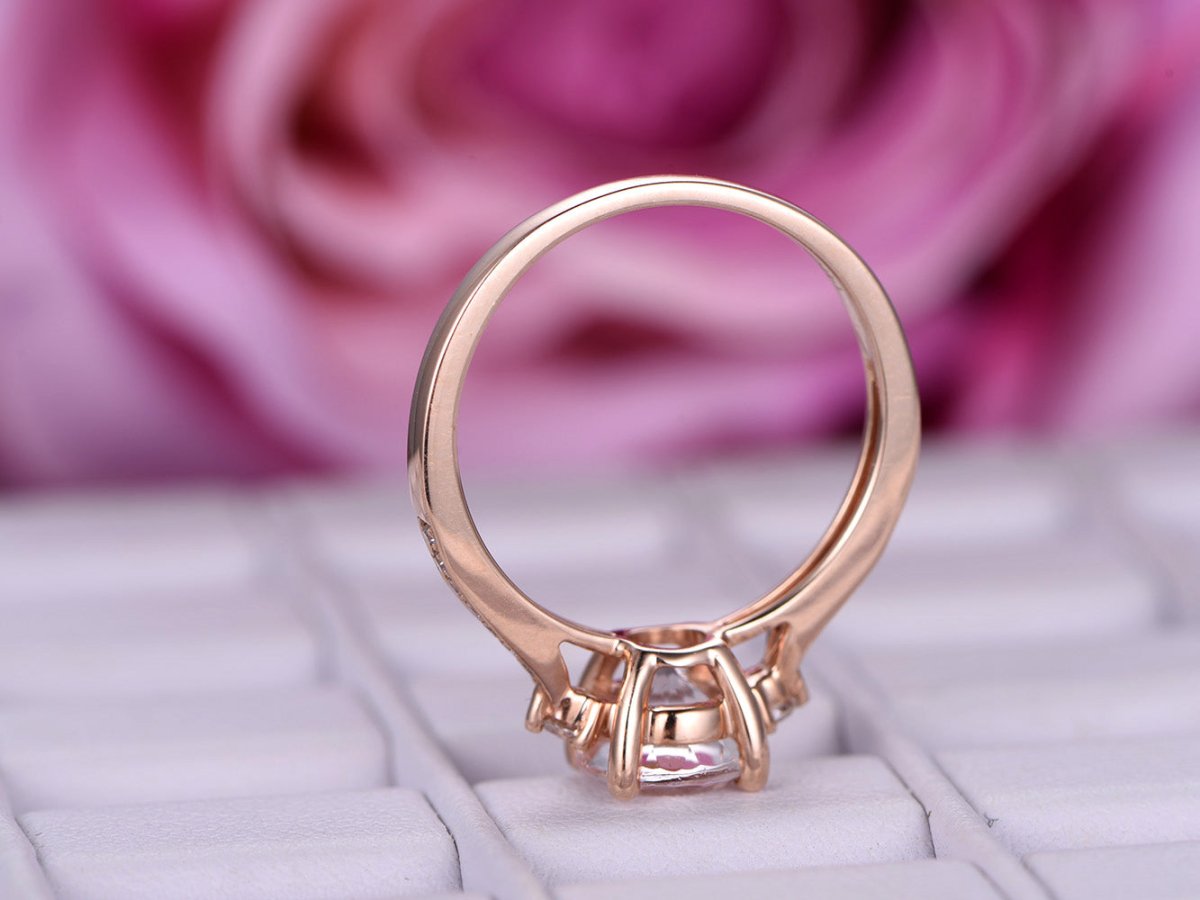 Three-Stone Round Morganite Diamond Engagement Ring - Lord of Gem Rings
