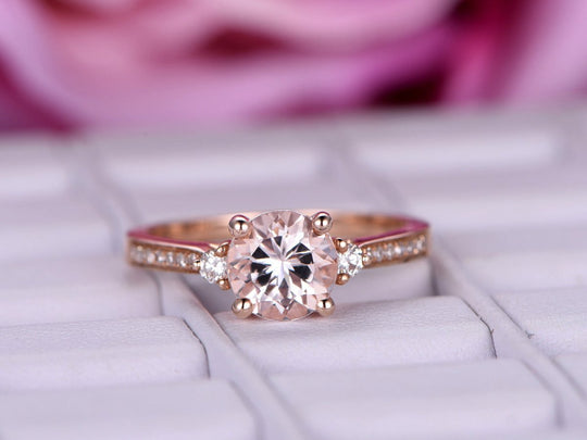 Three-Stone Round Morganite Diamond Engagement Ring