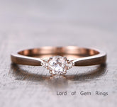 Three-Stone Round Morganite Moissanite Ring 14K Rose Gold - Lord of Gem Rings