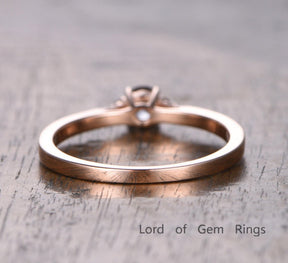 Three-Stone Round Morganite Moissanite Ring 14K Rose Gold - Lord of Gem Rings