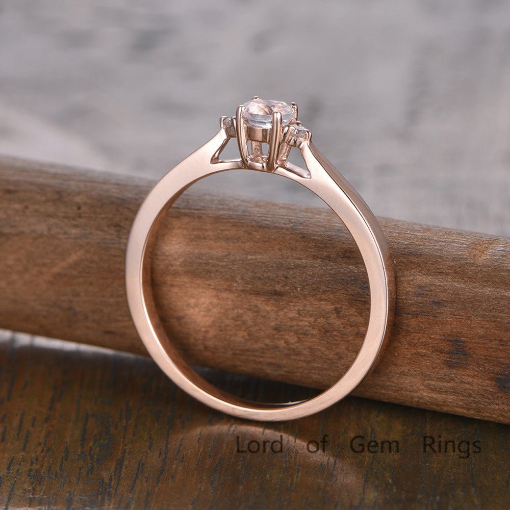 Three-Stone Round Morganite Moissanite Ring 14K Rose Gold - Lord of Gem Rings