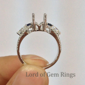 Three stones 6.5mm Round Cut Sapphire diamonds Semi Mount 14k white Gold - Lord of Gem Rings