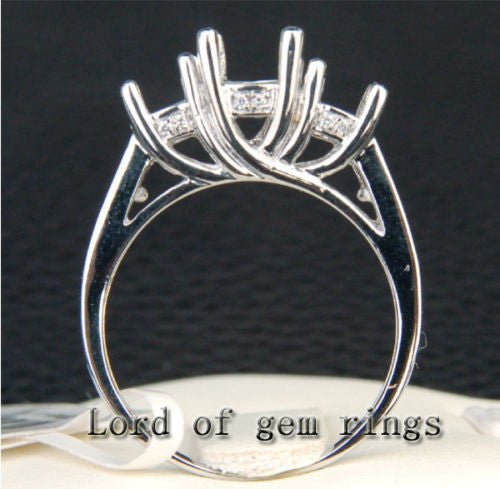 Three Stones Cross Prong Diamond Engagement Semi Mount Ring 14K White Gold