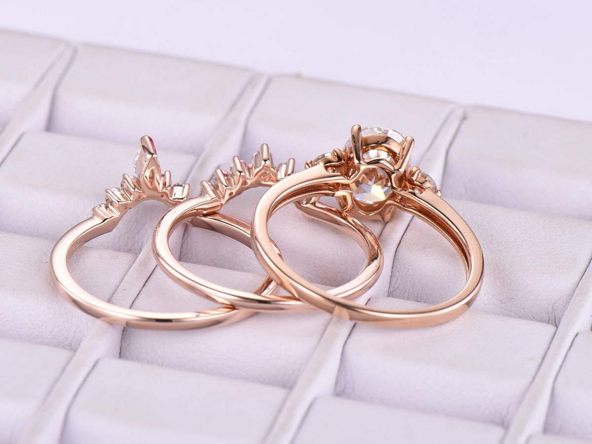 Tiara Three-Stone Oval Moissanite Ring Trio Bridal Set - Lord of Gem Rings