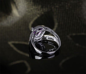 Trillion Amethyst Diamond Split Shank Engagement Ring 14k White Gold - Lord of Gem Rings