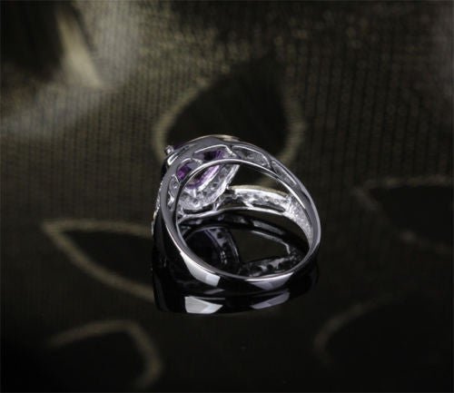 Trillion Amethyst Diamond Split Shank Engagement Ring 14k White Gold - Lord of Gem Rings