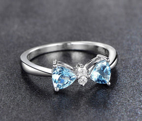 Trillion Blue Aquamarine Tie Bow Ring 14K White Gold - Lord of Gem Rings