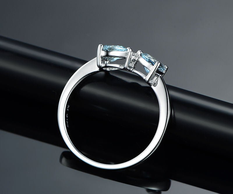 Trillion Blue Aquamarine Tie Bow Ring 14K White Gold - Lord of Gem Rings