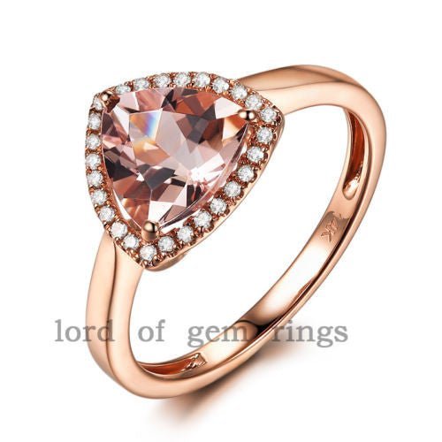 Trillion Morganite Diamond Halo Ring 14K Rose Gold