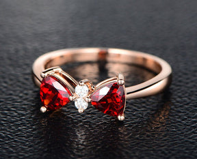 Trillion Red Garnet Diamond Tie Bow Ring 14K Rose Gold - Lord of Gem Rings
