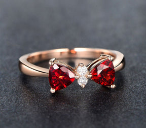 Trillion Red Garnet Diamond Tie Bow Ring 14K Rose Gold - Lord of Gem Rings