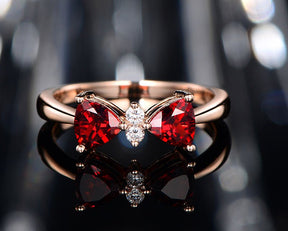 Trillion Red Garnet Diamond Tie Bow Ring 14K Rose Gold - Lord of Gem Rings
