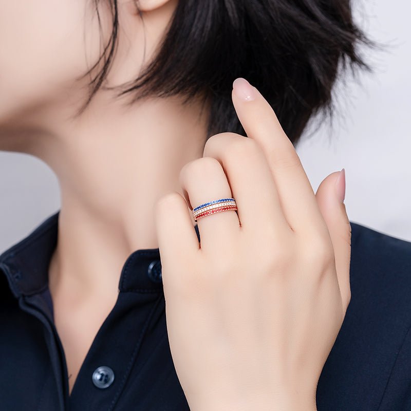 Trio Stackable Rings Genuine Diamond Sapphire Ruby Birthstone Band 18k Gold - Lord of Gem Rings