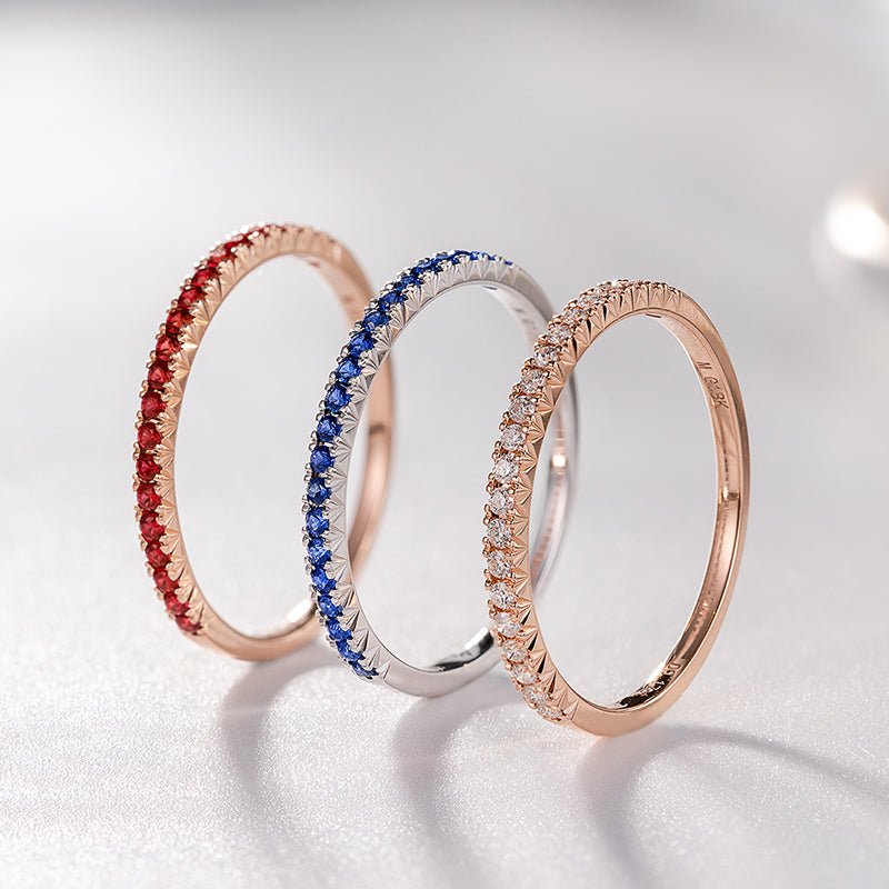 Trio Stackable Rings Genuine Diamond Sapphire Ruby Birthstone Band 18k Gold - Lord of Gem Rings