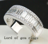Triple Row Baguette & Pavé Diamond Wedding Ring 18K White Gold (3.22 ct. tw.) - Lord of Gem Rings