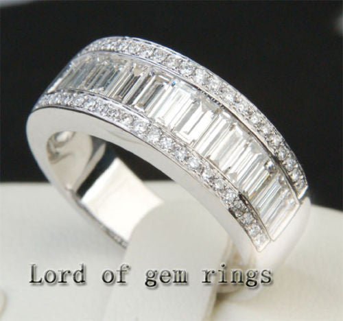 Triple Row Baguette & Pavé Diamond Wedding Ring 18K White Gold (3.22 ct. tw.) - Lord of Gem Rings