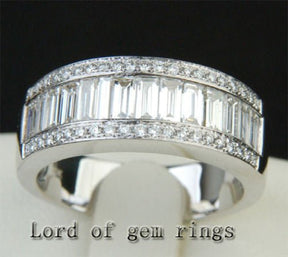 Triple Row Baguette & Pavé Diamond Wedding Ring 18K White Gold (3.22 ct. tw.) - Lord of Gem Rings