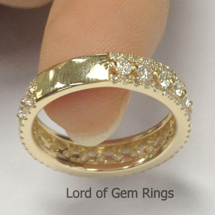 Triple Row Diamond Wedding Band Eternity Anniversary Ring 14k White Gold