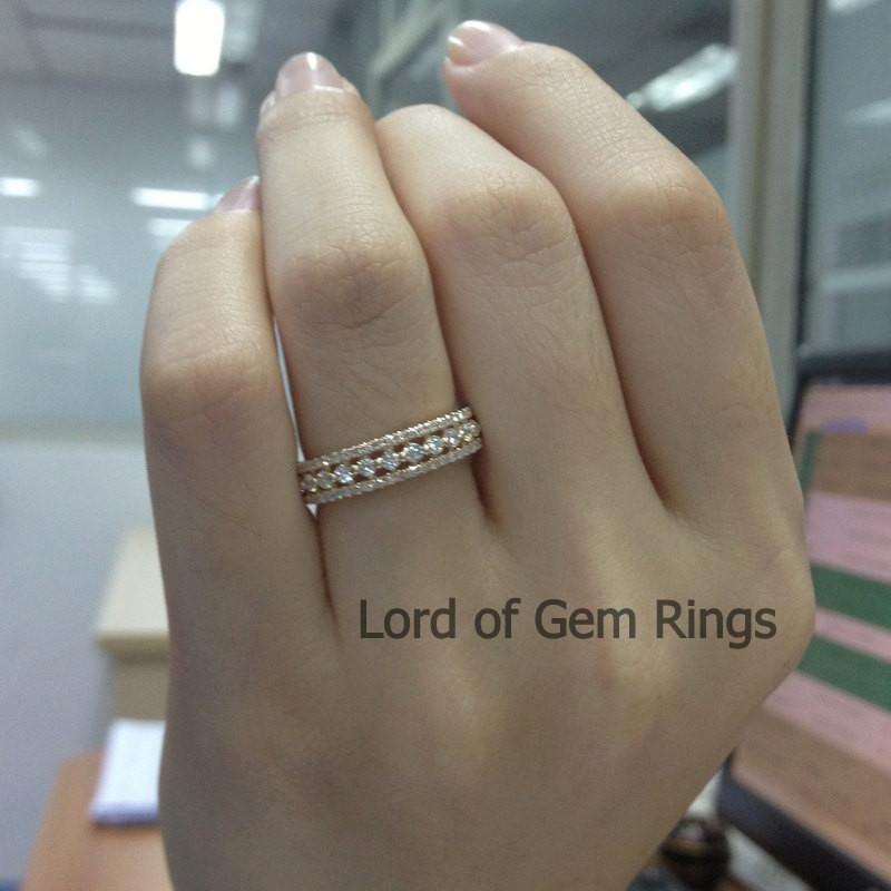 Triple Row Diamond Eternity Anniversary Ring 14k White Gold - Lord of Gem Rings