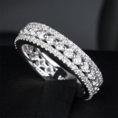 Triple Row Diamond Wedding Band Eternity Anniversary Ring 14k White Gold