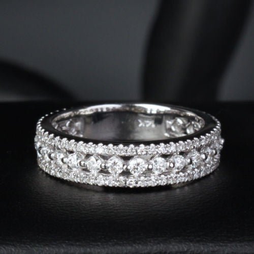 Triple Row Diamond Eternity Anniversary Ring 14k White Gold - Lord of Gem Rings