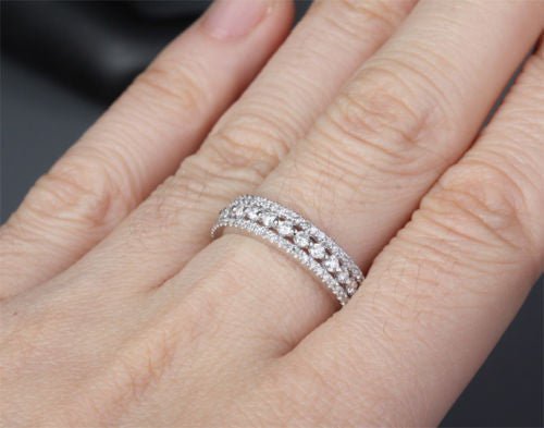 Triple Row Diamond Eternity Anniversary Ring 14k White Gold - Lord of Gem Rings