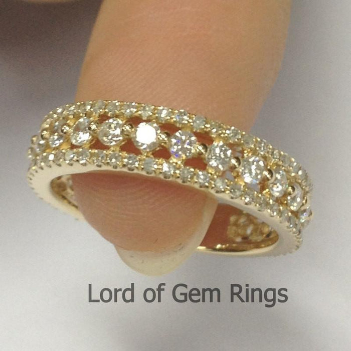 Triple Row Diamond Wedding Band Eternity Anniversary Ring 14k White Gold