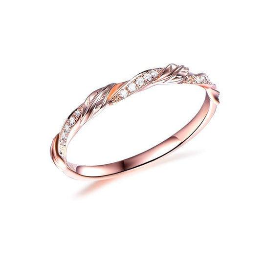 Twisted Leaf Diamond Wedding Band 14K Rose Gold