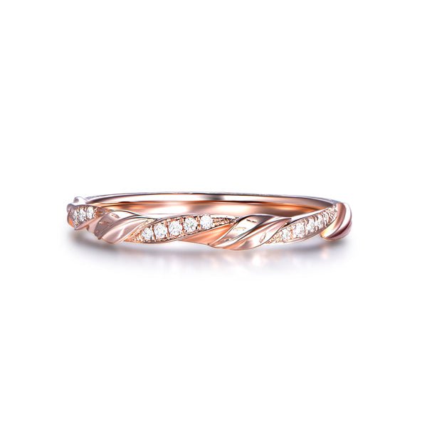 Twisted Leaf Diamond Wedding Band 14K Rose Gold - Lord of Gem Rings