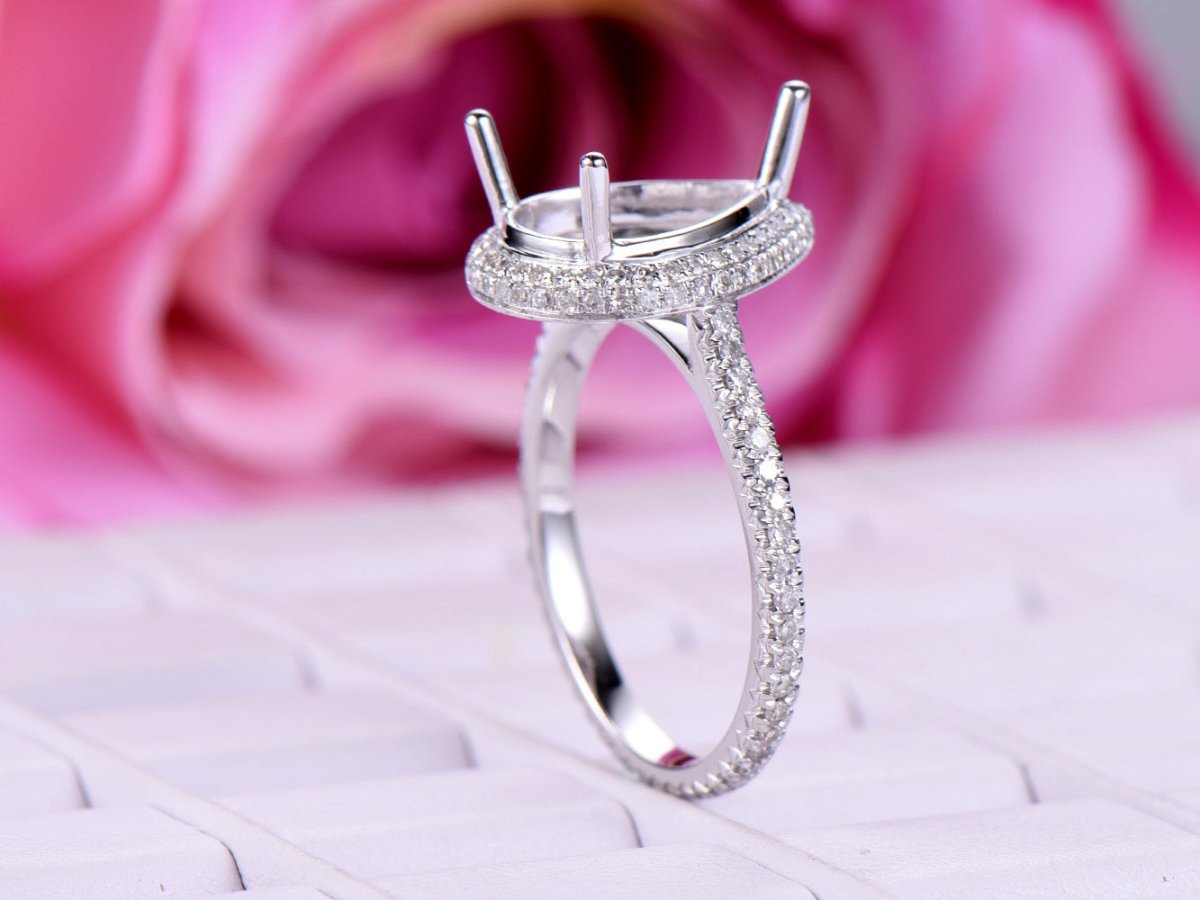 Two Side Diamond Halo Pear Semi Set Full Entenity Band - Lord of Gem Rings