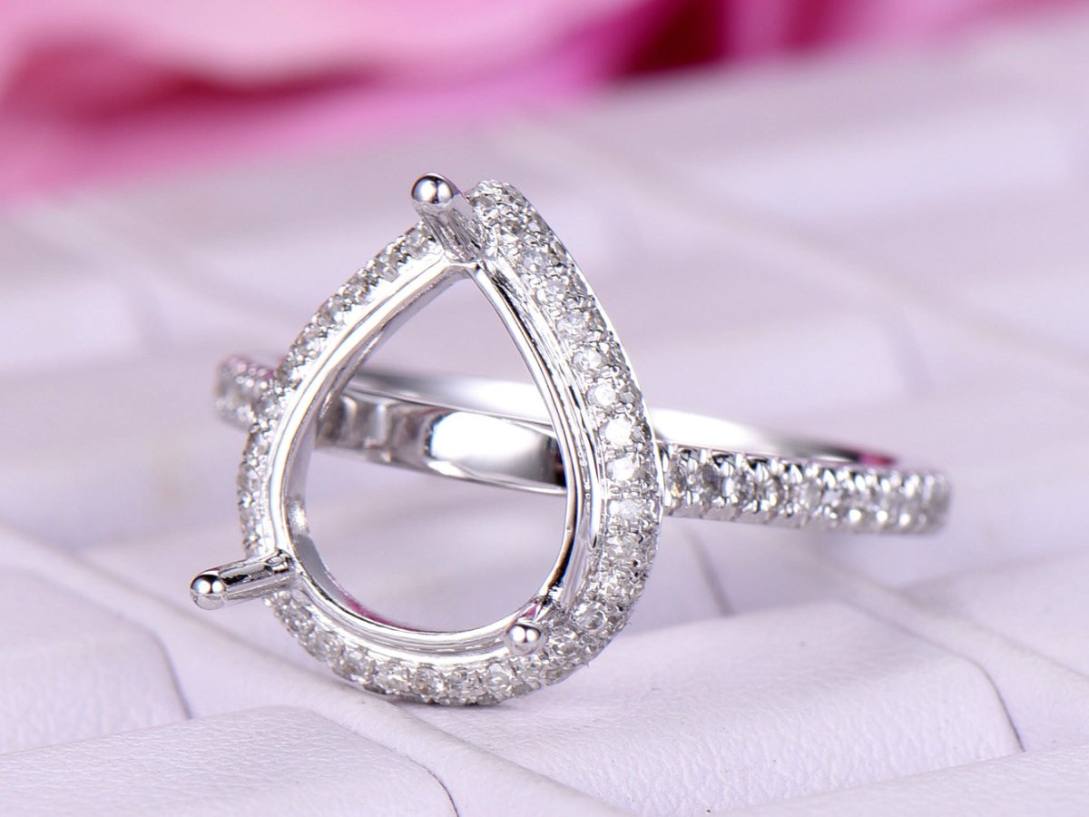 Two Side Diamond Halo Pear Semi Set Full Entenity Band - Lord of Gem Rings