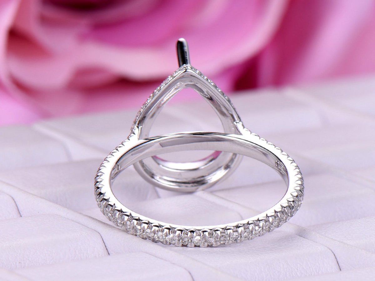 Two Side Diamond Halo Pear Semi Set Full Entenity Band - Lord of Gem Rings