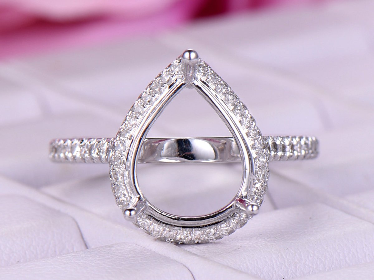 Two Side Diamond Halo Pear Semi Set Full Entenity Band - Lord of Gem Rings