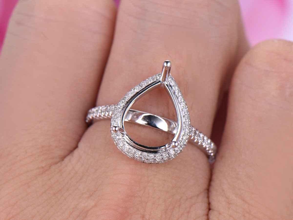 Two Side Diamond Halo Pear Semi Set Full Entenity Band - Lord of Gem Rings