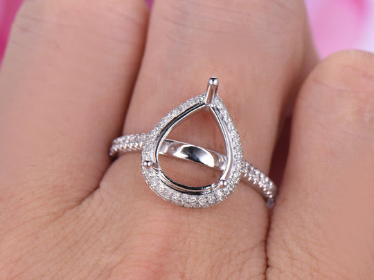 Two Side Diamond Halo Pear Semi Set Full Entenity Band