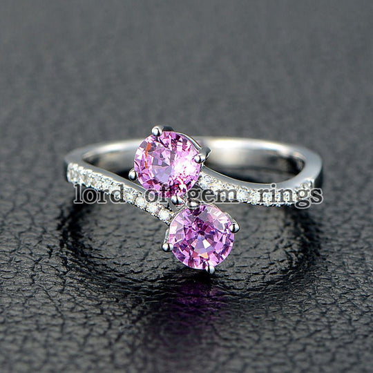 Two Stone Amethyst Diamond Ring February Birthstone 14K White Gold