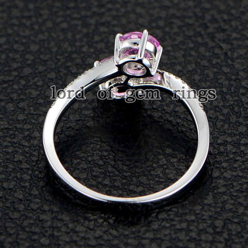 Two Stone Amethyst Diamond Ring February Birthstone 14K White Gold - Lord of Gem Rings