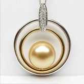 Unique 10.1mm South Sea Pearls 14K Two Tone Gold Diamonds pendant For Necklace - Lord of Gem Rings