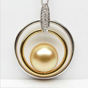 Unique 10.1mm South Sea Pearls 14K Two Tone Gold Diamonds pendant For Necklace - Lord of Gem Rings