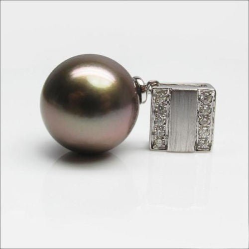 Unique 10.3mm Black Tahitian Pearls Solid 14K White Gold VS - SI Diamonds pendant - Lord of Gem Rings